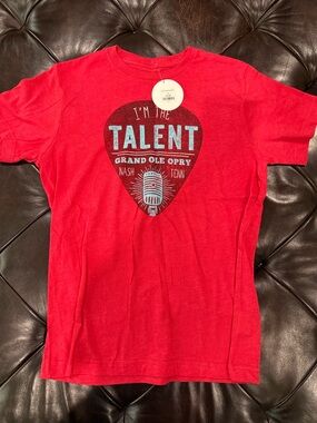 LG Red 'Talent' Graphic Tee with Guitar Pick Design
